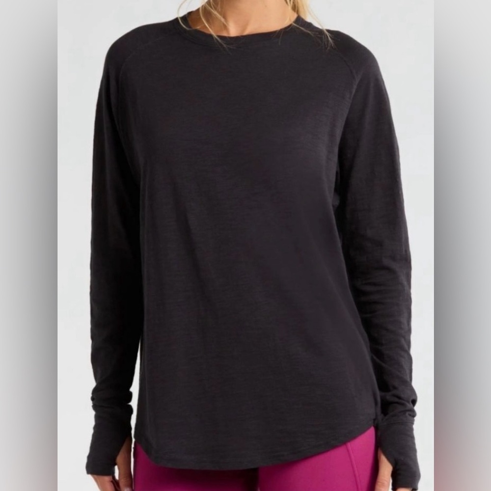 Zella Black Long Sleeve Cotton Blend Crewneck Performance Top
